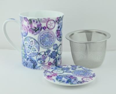 Teetasse Mandala Blau mit Sieb und Deckel